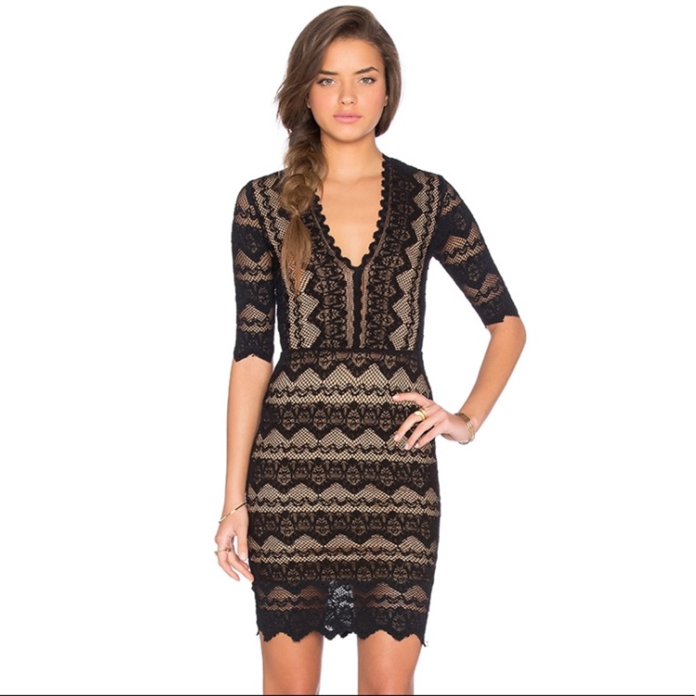 Sierra Lace 3/4 Sleeve Deep V Dress.